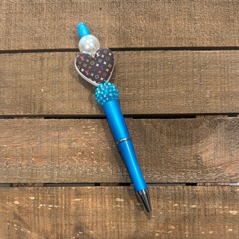 Blue Designer-Inspired Pen with Heart Accent